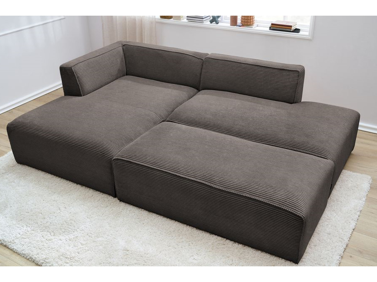 Canapé d'angle fixe modulable MEGEVE tissu velours côtelé avec pouf
