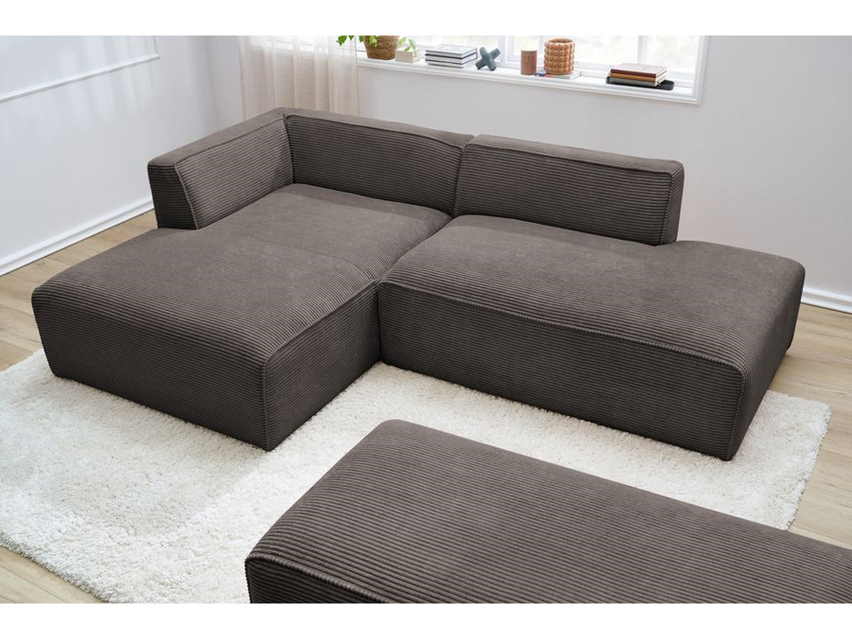 Canapé d'angle fixe modulable MEGEVE tissu velours côtelé avec pouf