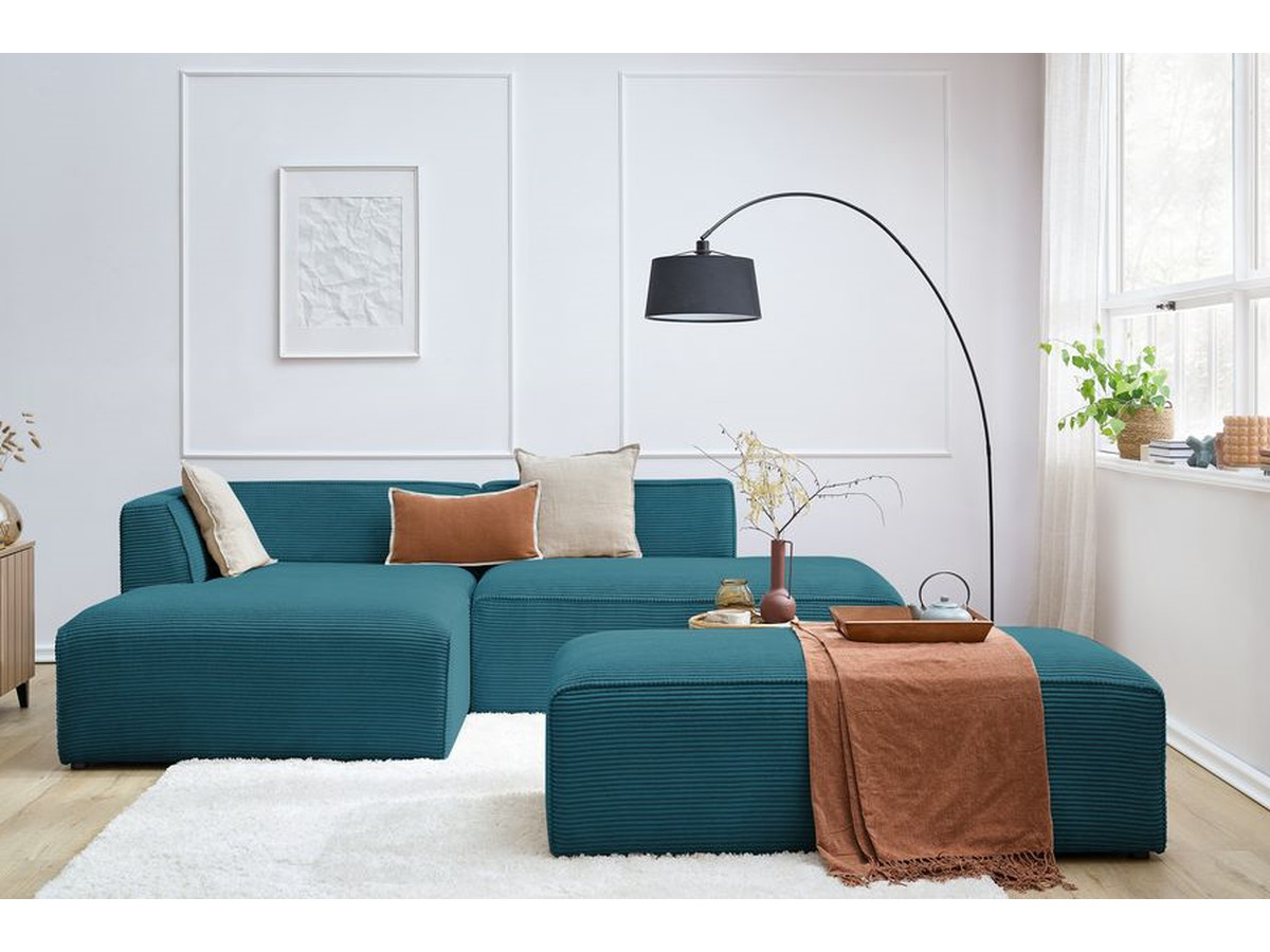 MEGEVE vaste modulaire hoekbank in corduroy stof met voetenbank