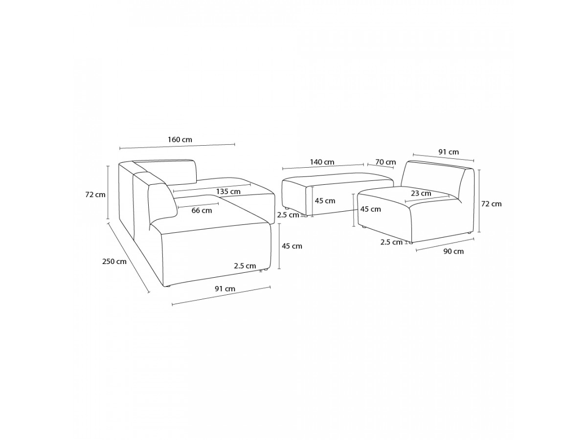 Canapé d'angle fixe modulable MEGEVE tissu chiné avec 1 chauffeuse et 1 pouf