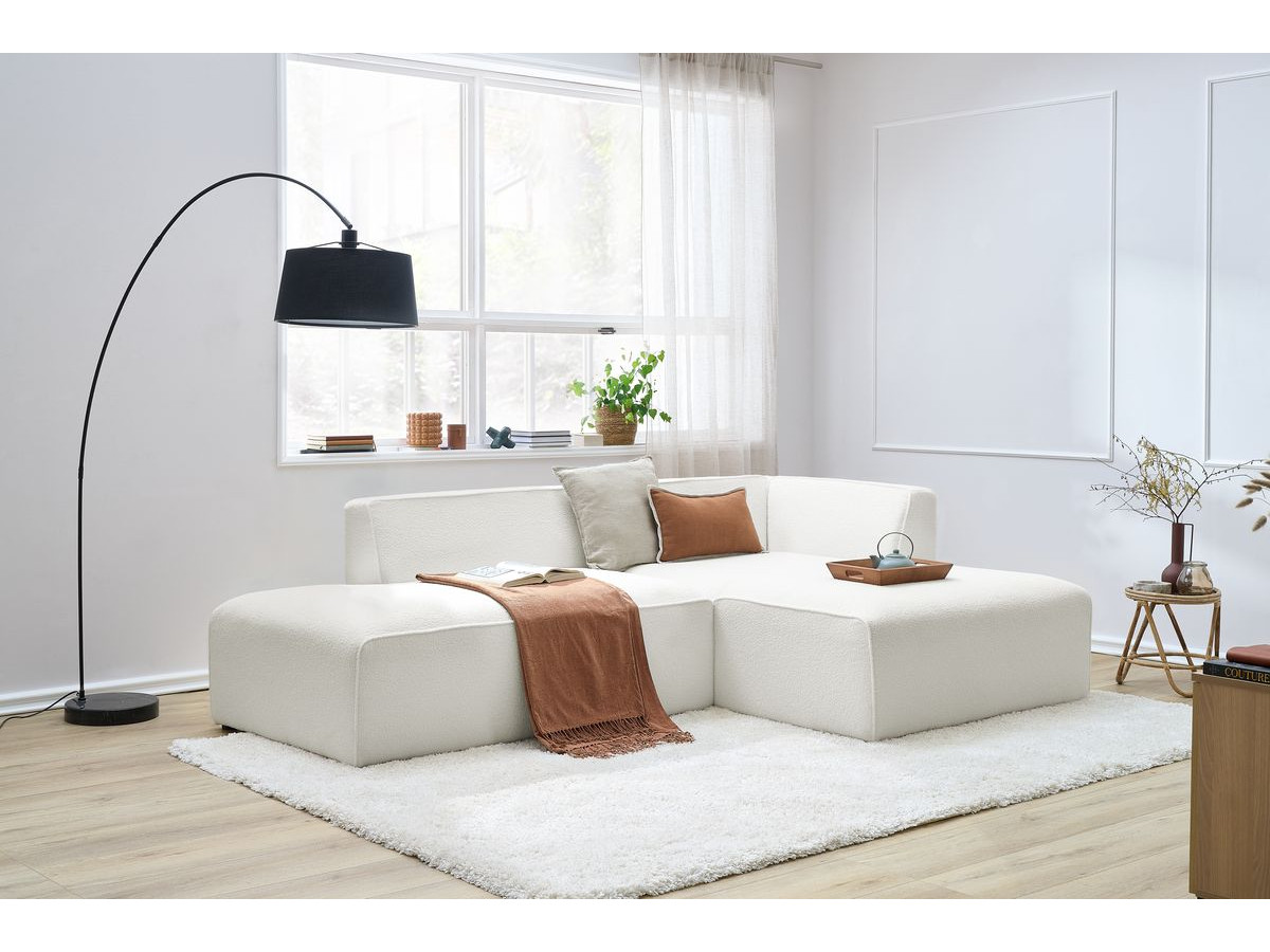 Canapé d'angle fixe EVEREST tissu chiné - Orange - Angle droit - 10 coussins