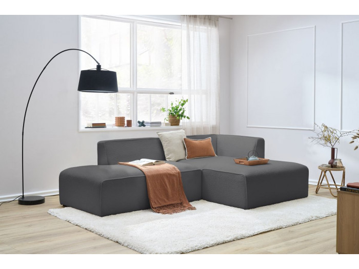 Canapé d'angle fixe modulable MEGEVE tissu bouclette