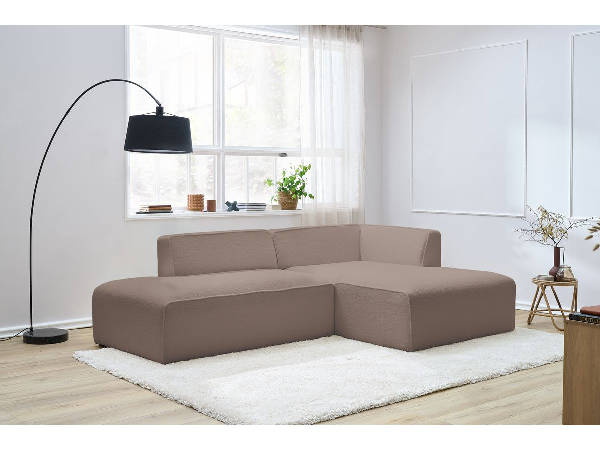 Canapé d'angle fixe EVEREST tissu chiné - Orange - Angle droit - 10 coussins