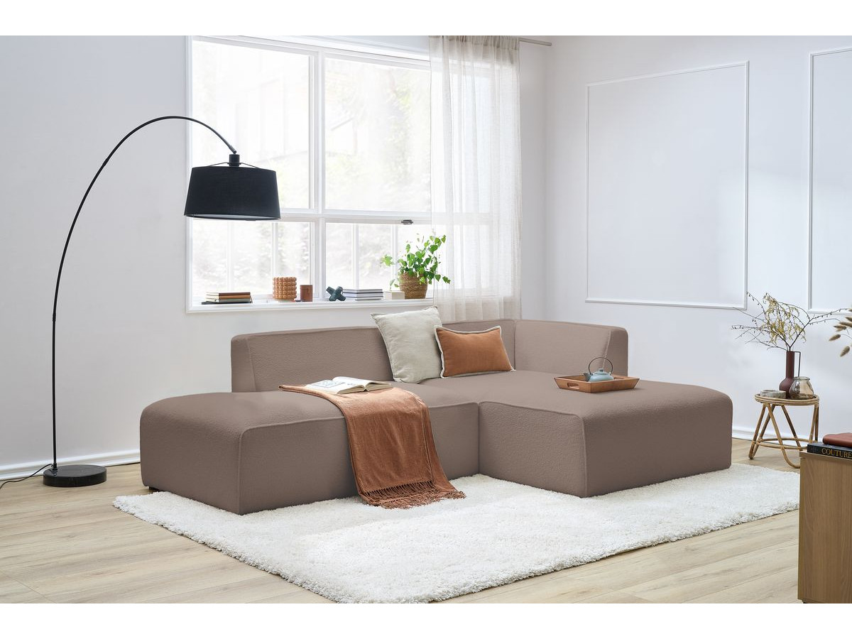 Canapé d'angle fixe EVEREST tissu chiné - Orange - Angle droit - 10 coussins