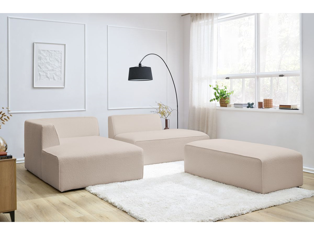 Canapé d'angle fixe modulable MEGEVE tissu bouclette avec pouf beige angle gauche BOBOCHIC 5 places - Vue supplémentaire 3
