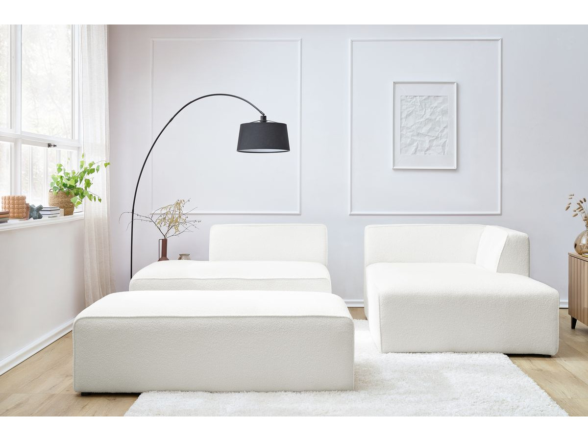 Canapé d'angle fixe modulable MEGEVE tissu bouclette avec pouf
