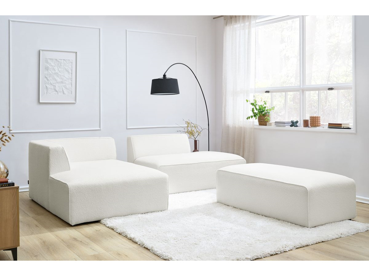 Canapé d'angle modulable MEGEVE bouclette avec pouf blanc — vue 5