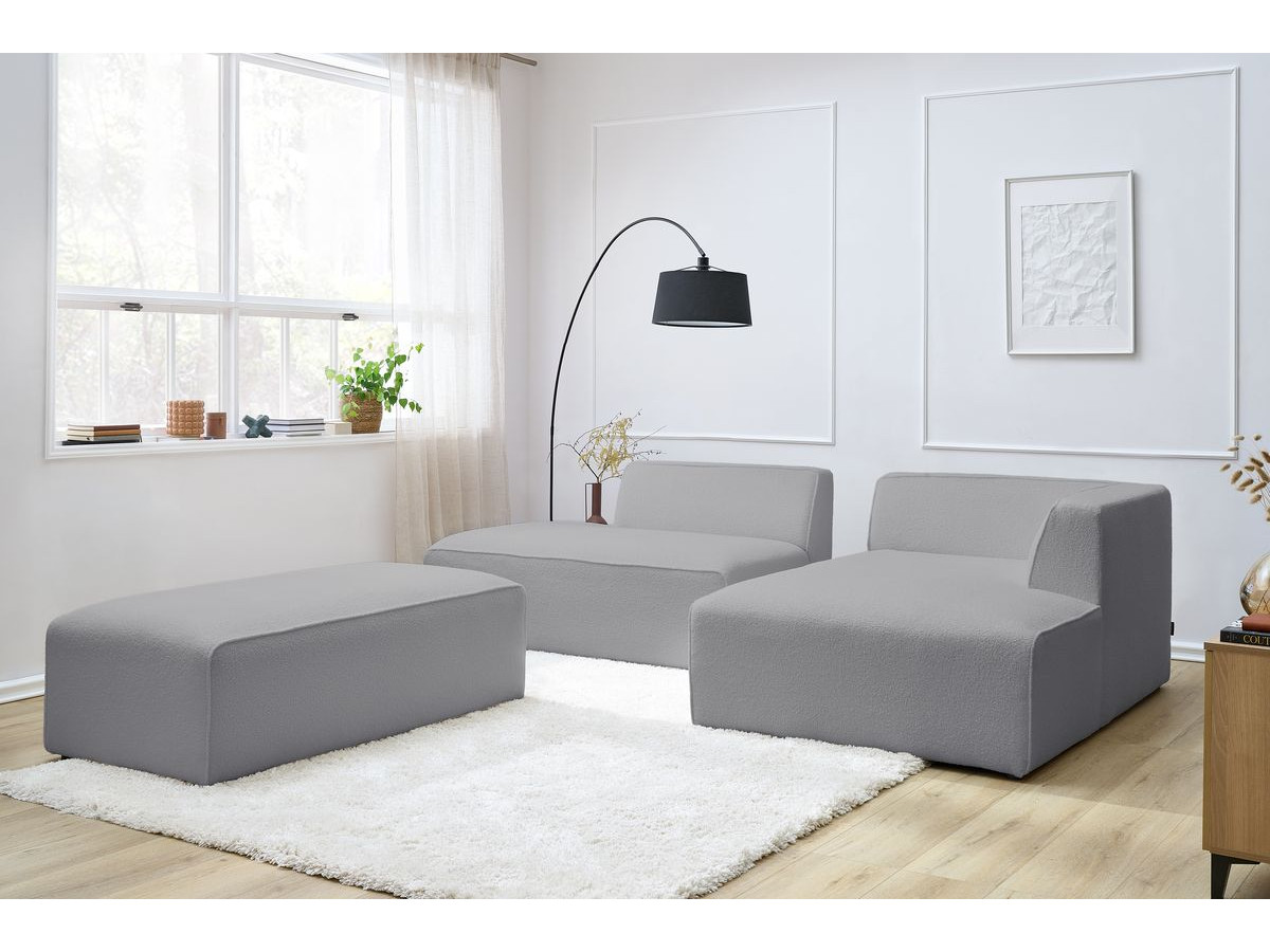 Canapé d'angle modulable MEGEVE bouclette avec pouf gris clair — vue 5