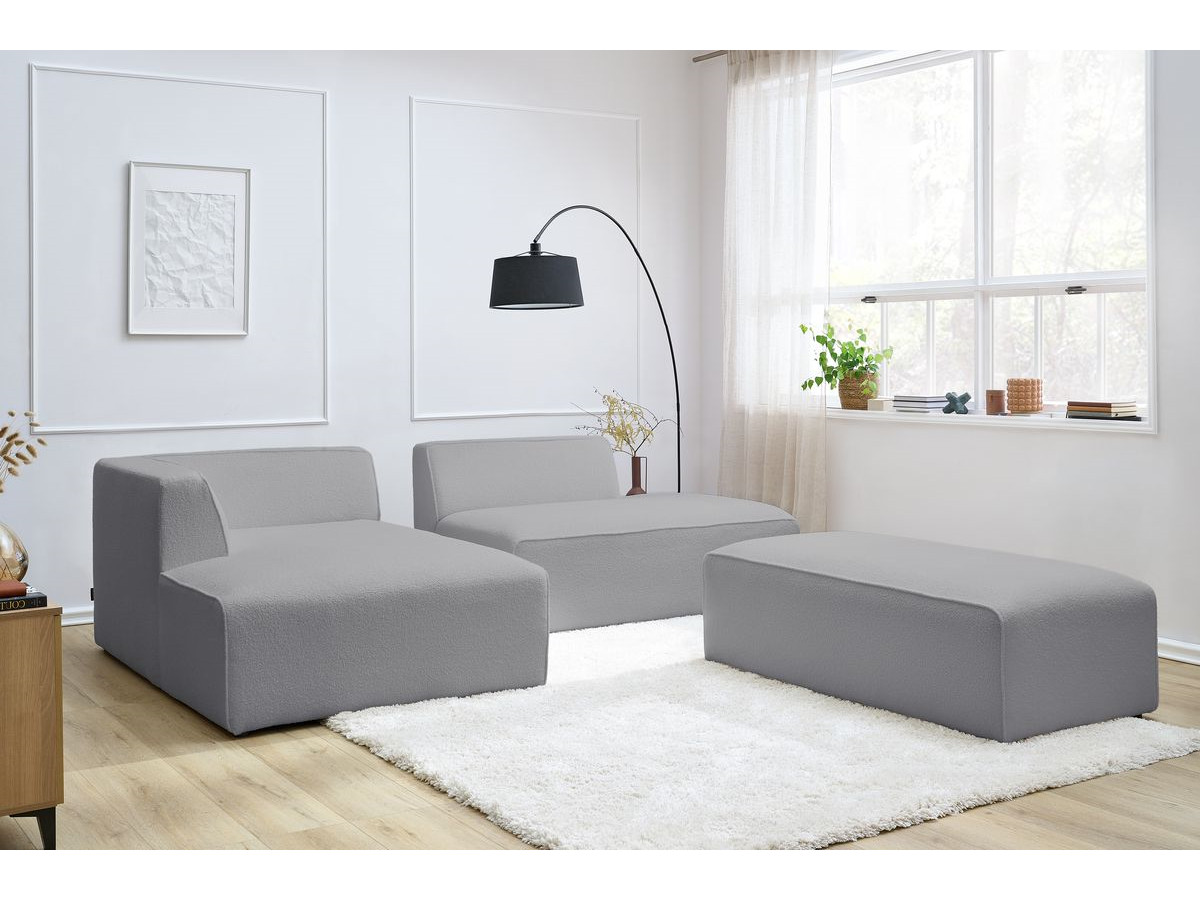 Canapé d'angle fixe modulable MEGEVE tissu bouclette avec pouf gris clair angle gauche BOBOCHIC 5 places - Vue supplémentaire 3