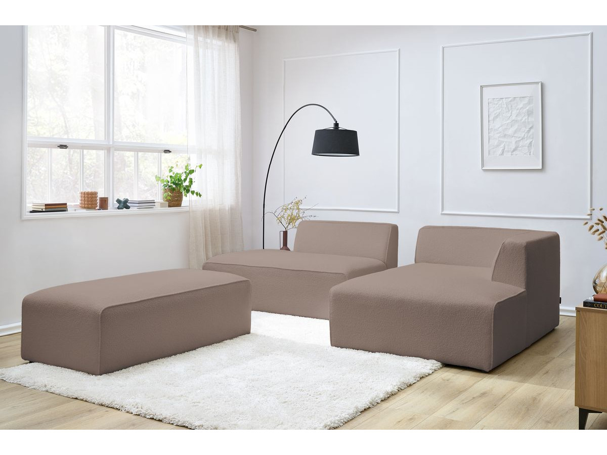 Canapé d'angle modulable MEGEVE bouclette avec pouf marron — vue 5