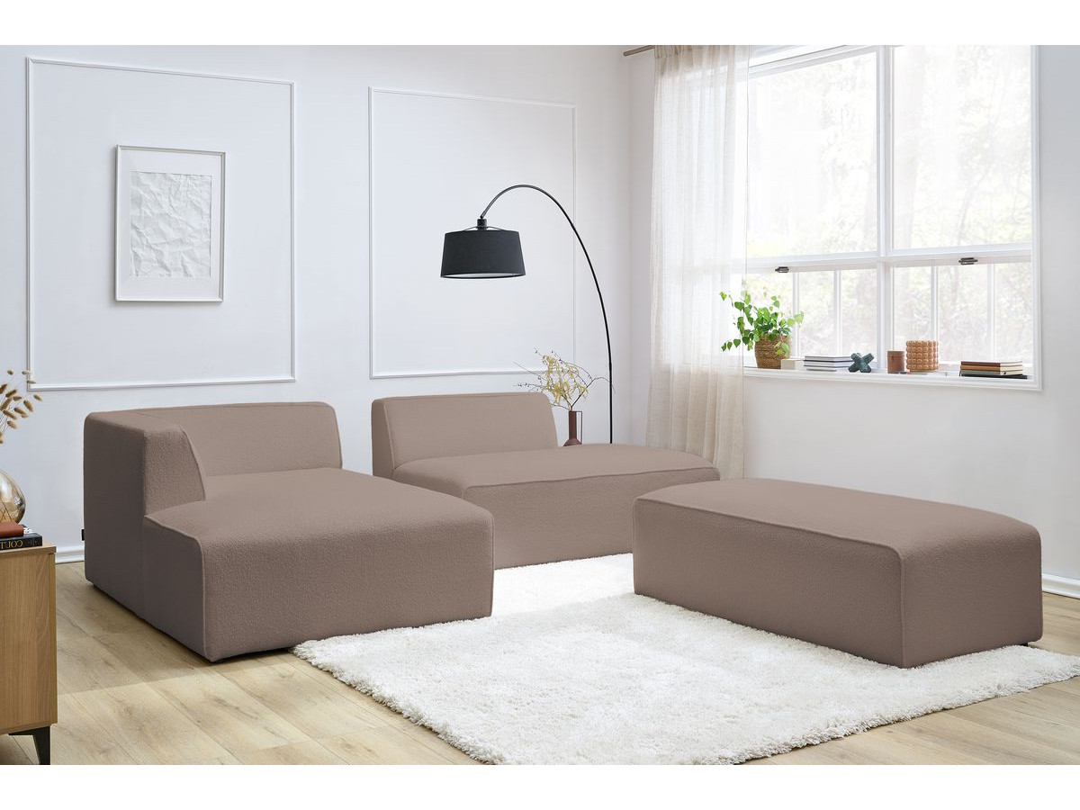 Canapé d'angle fixe modulable MEGEVE tissu bouclette avec pouf marron angle gauche BOBOCHIC 5 places - Vue supplémentaire 3