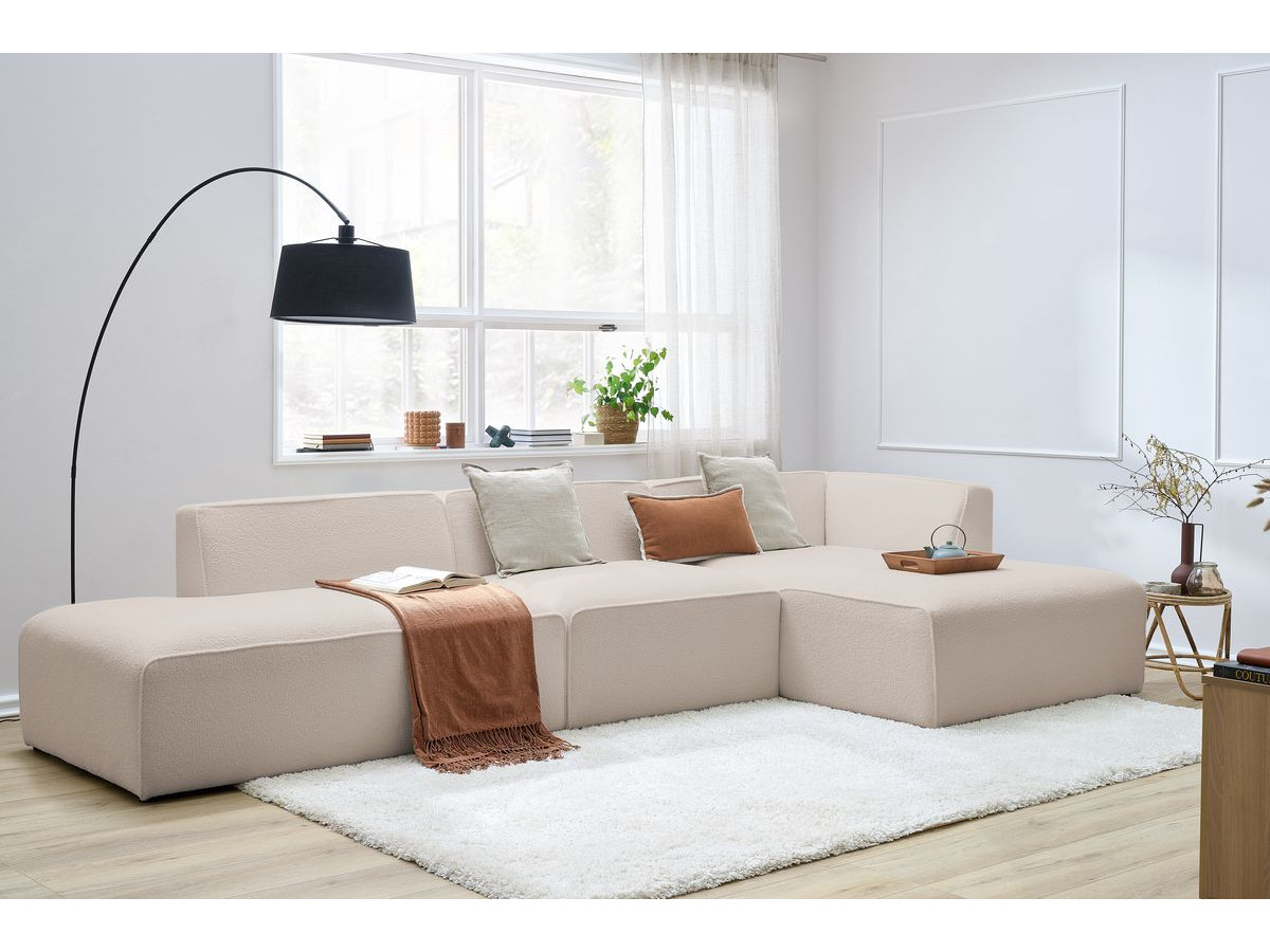 Canapé d'angle fixe EVEREST tissu chiné - Orange - Angle droit - 10 coussins