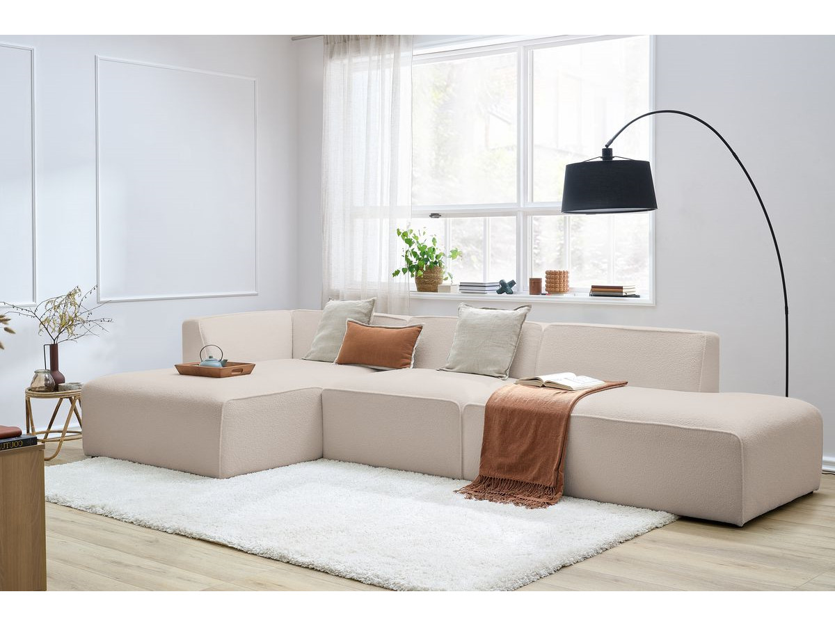 Canapé d'angle fixe EVEREST tissu chiné - Orange - Angle droit - 10 coussins