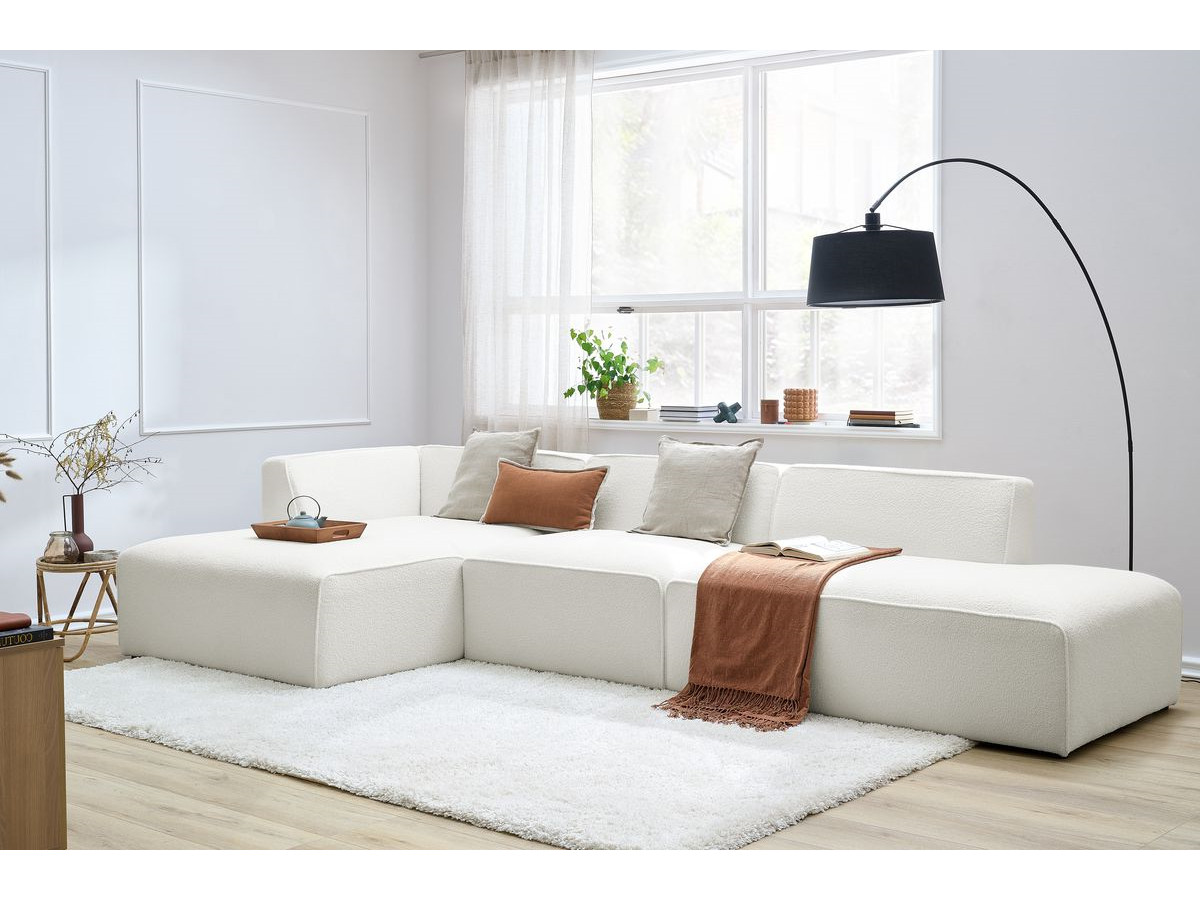 MEGEVE modulaire vaste hoekbank in badstof met 1 fauteuil en 1 poef
