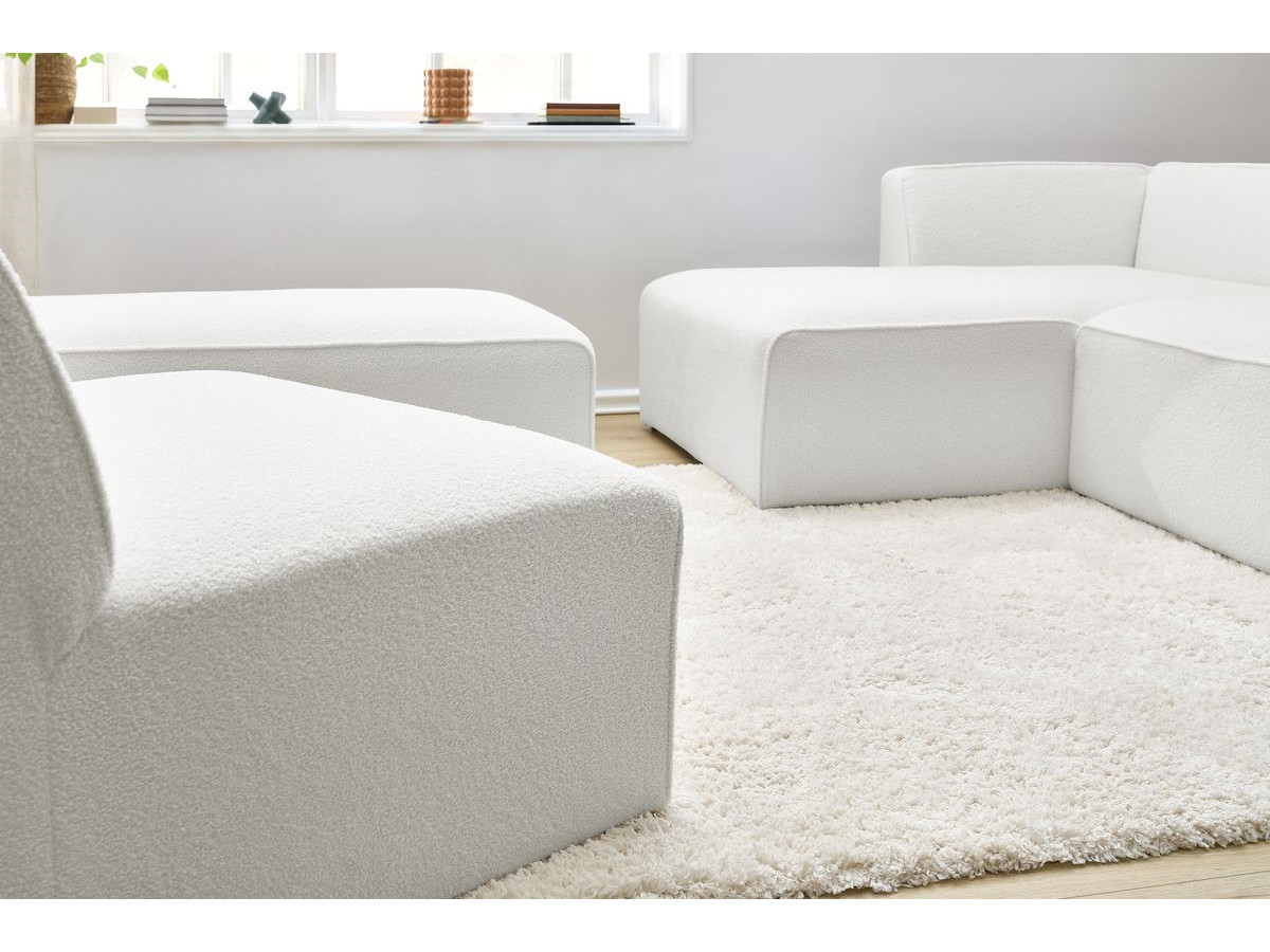 MEGEVE modulaire vaste hoekbank in badstof met 1 fauteuil en 1 poef