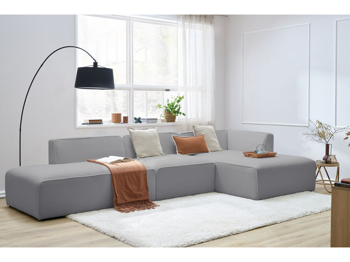 Canapé d'angle fixe EVEREST tissu chiné - Orange - Angle droit - 10 coussins