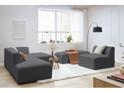 Canapé d'angle fixe modulable MEGEVE tissu bouclette avec 1 chauffeuse et 1 pouf