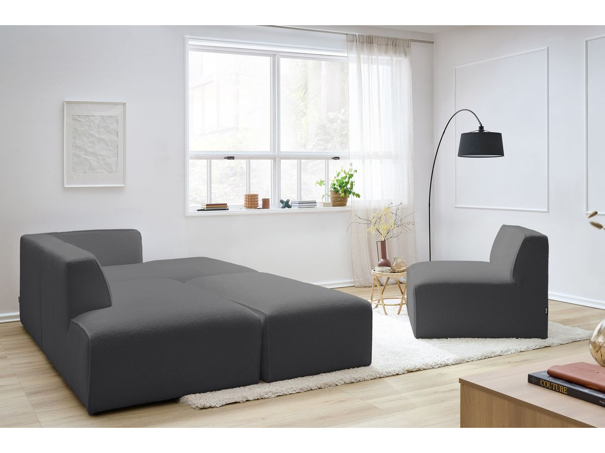 Canapé d'angle fixe EVEREST tissu chiné - Orange - Angle droit - 10 coussins