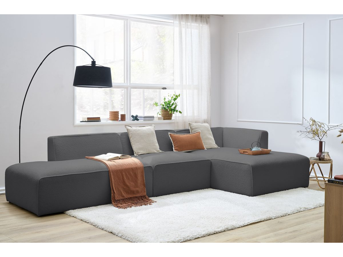 Canapé d'angle fixe EVEREST tissu chiné - Orange - Angle droit - 10 coussins