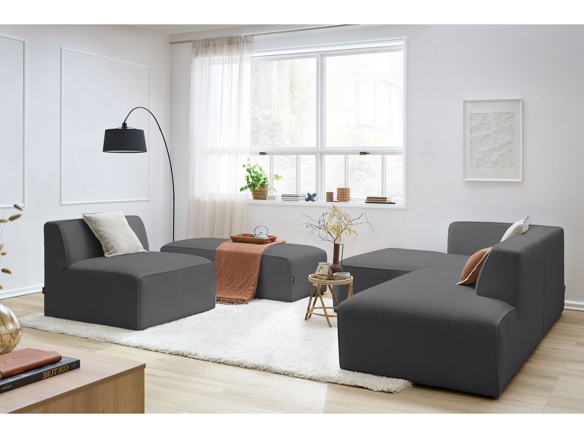 MEGEVE modulaire vaste hoekbank in badstof met 1 fauteuil en 1 poef
