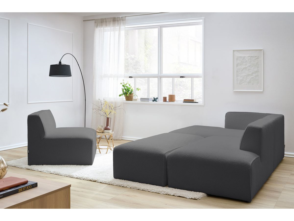 MEGEVE modulaire vaste hoekbank in badstof met 1 fauteuil en 1 poef