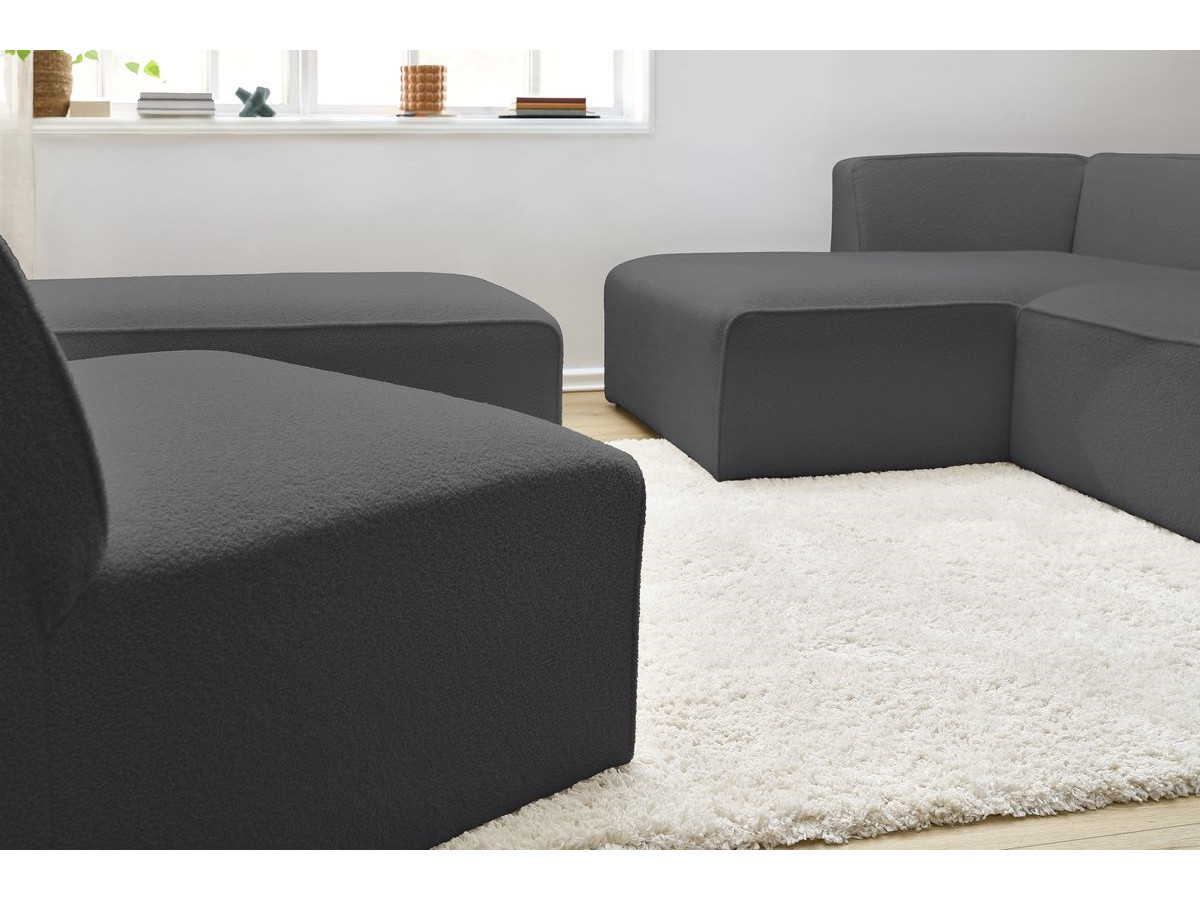 MEGEVE modulaire vaste hoekbank in badstof met 1 fauteuil en 1 poef