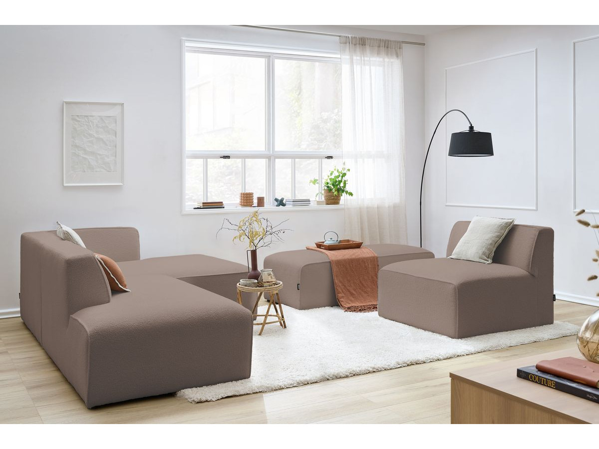 Canapé d'angle fixe EVEREST tissu chiné - Orange - Angle droit - 10 coussins