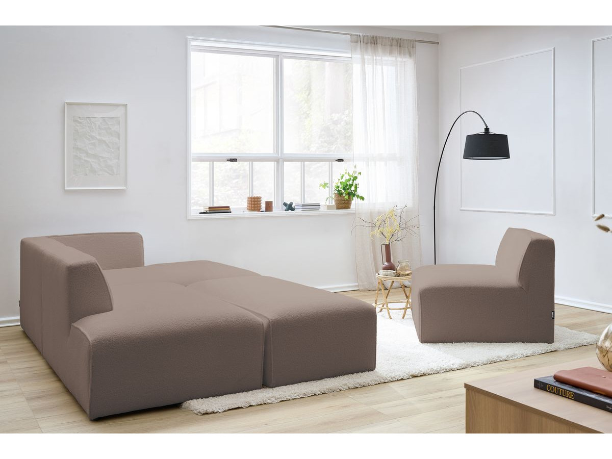 Canapé d'angle fixe EVEREST tissu chiné - Orange - Angle droit - 10 coussins