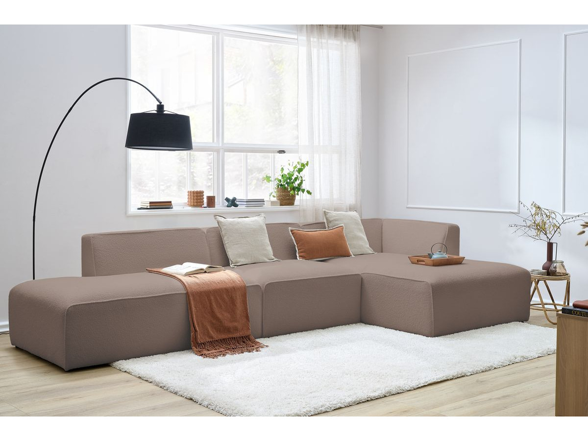 Canapé d'angle fixe EVEREST tissu chiné - Orange - Angle droit - 10 coussins