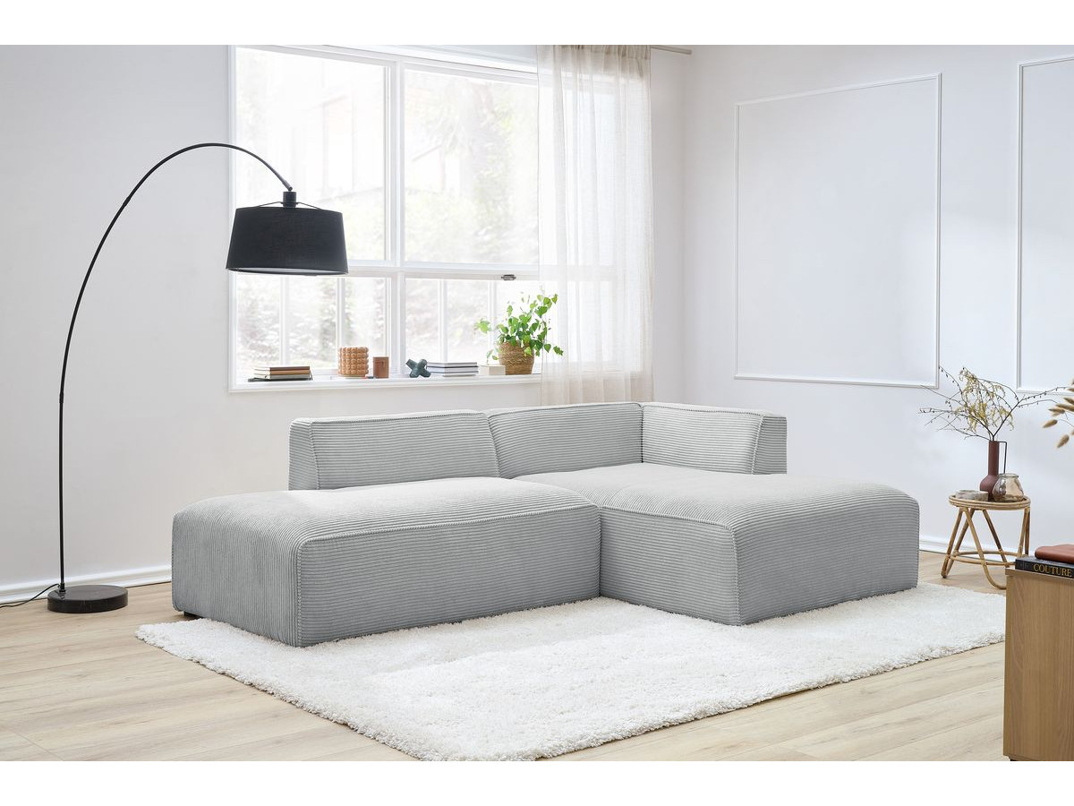 Canapé d'angle fixe MEGEVE tissu velours côtelé gris clair angle droit BOBOCHIC 4 places - Vue supplémentaire 3
