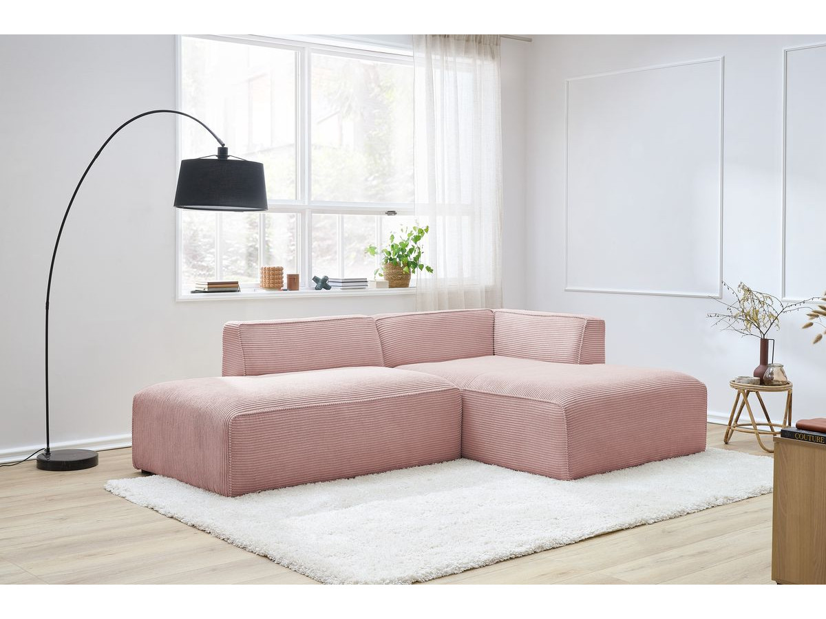 Canapé d'angle fixe MEGEVE tissu velours côtelé rose angle droit BOBOCHIC 4 places - Vue supplémentaire 3