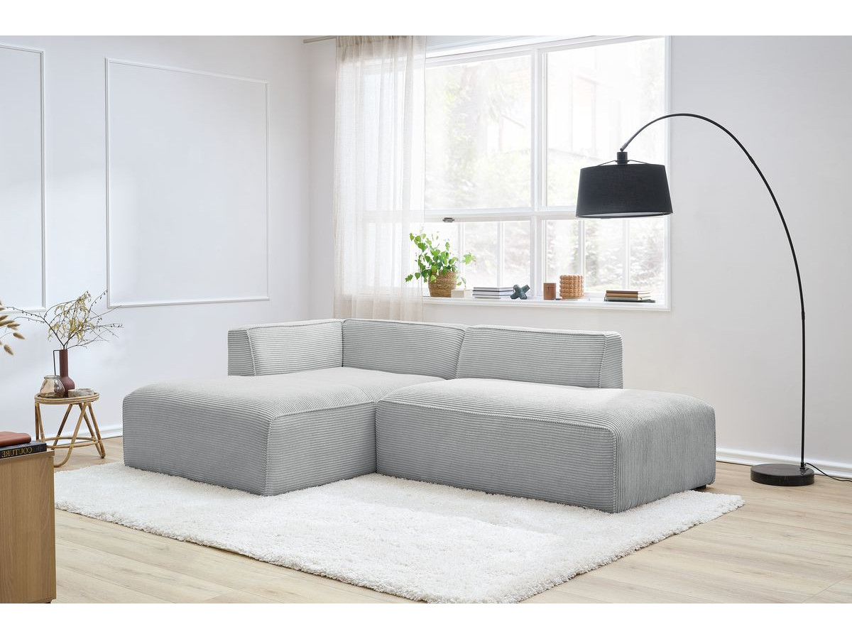 Canapé d'angle fixe MEGEVE tissu velours côtelé gris clair angle gauche BOBOCHIC 4 places - Vue supplémentaire 3