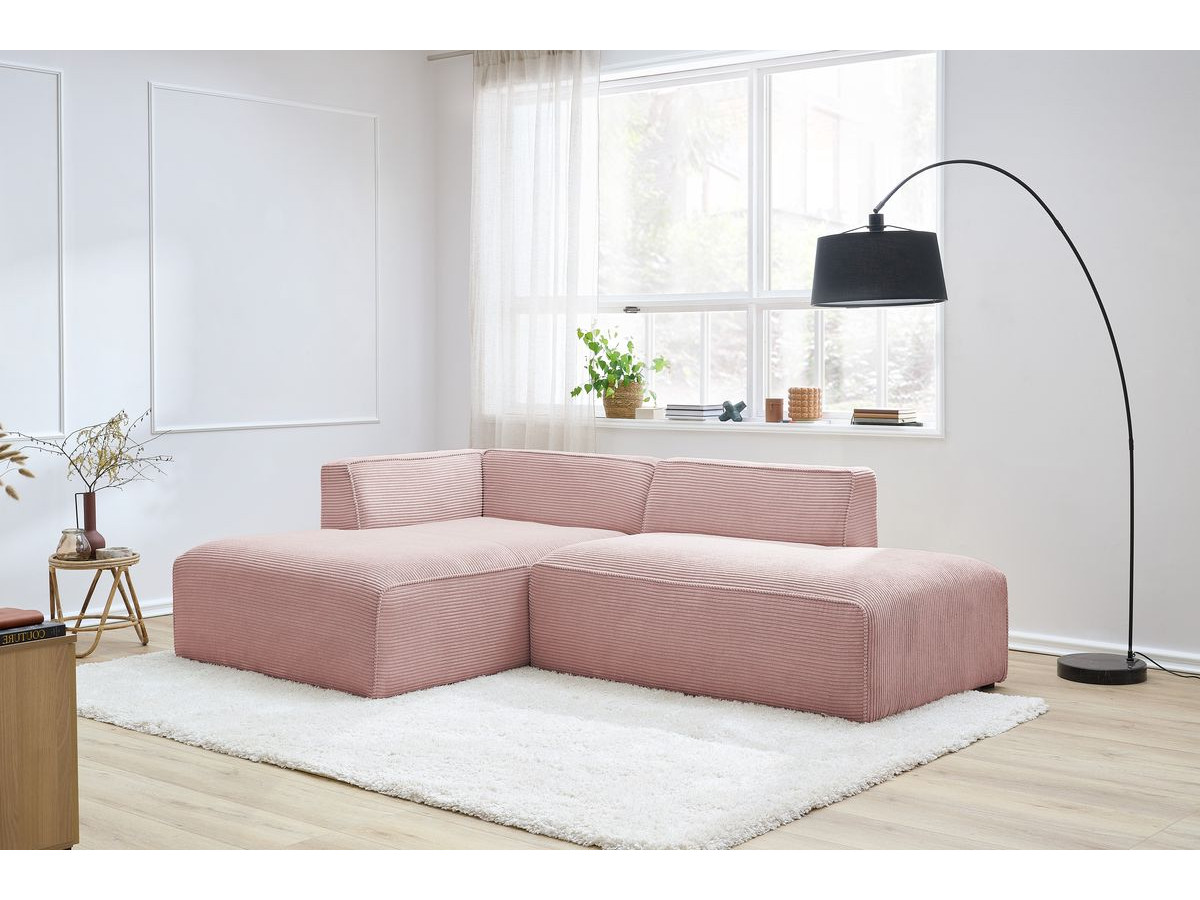 Canapé d'angle fixe MEGEVE tissu velours côtelé rose angle gauche BOBOCHIC 4 places - Vue supplémentaire 3