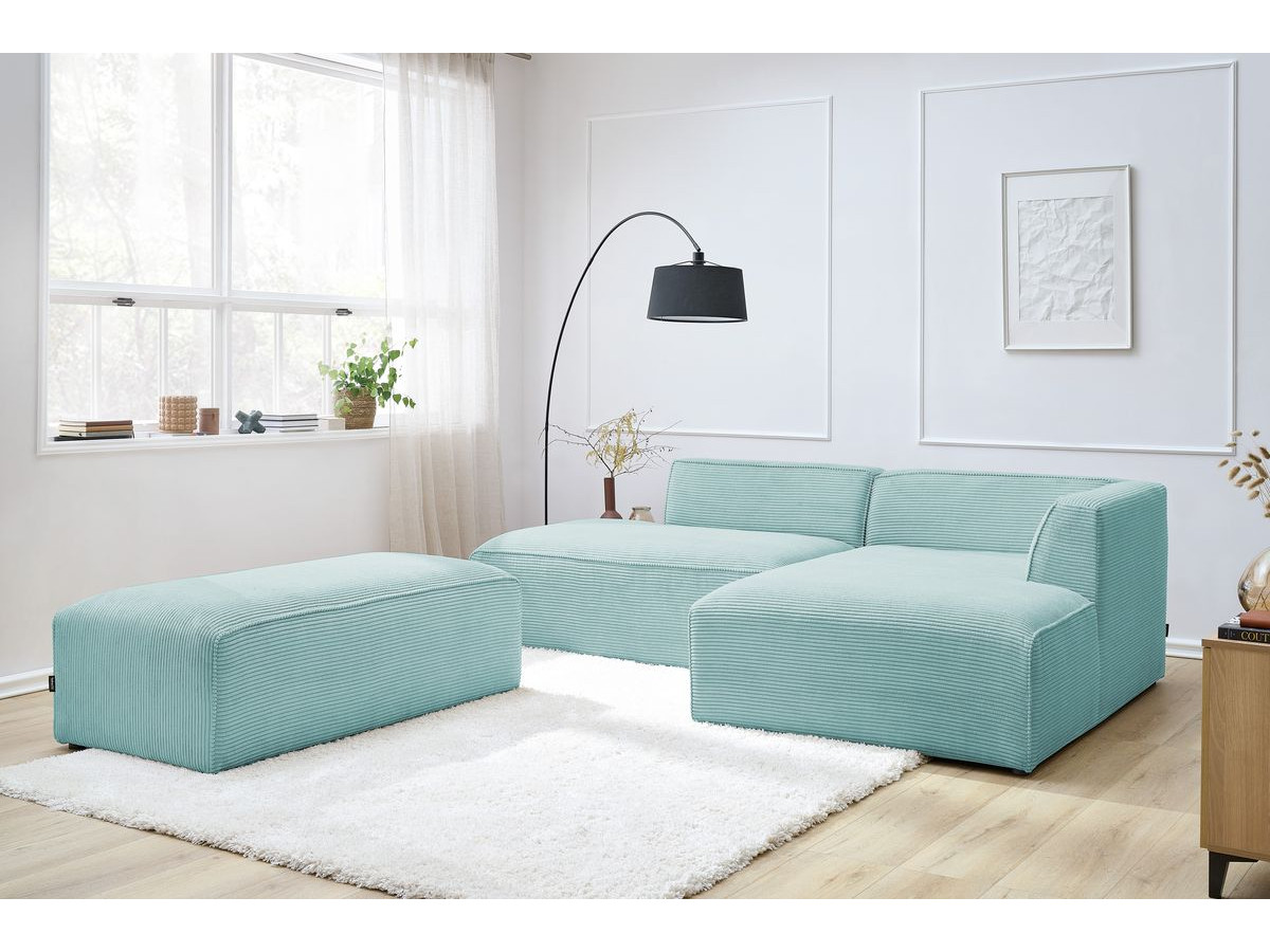 Canapé d'angle fixe modulable MEGEVE tissu velours côtelé avec pouf
