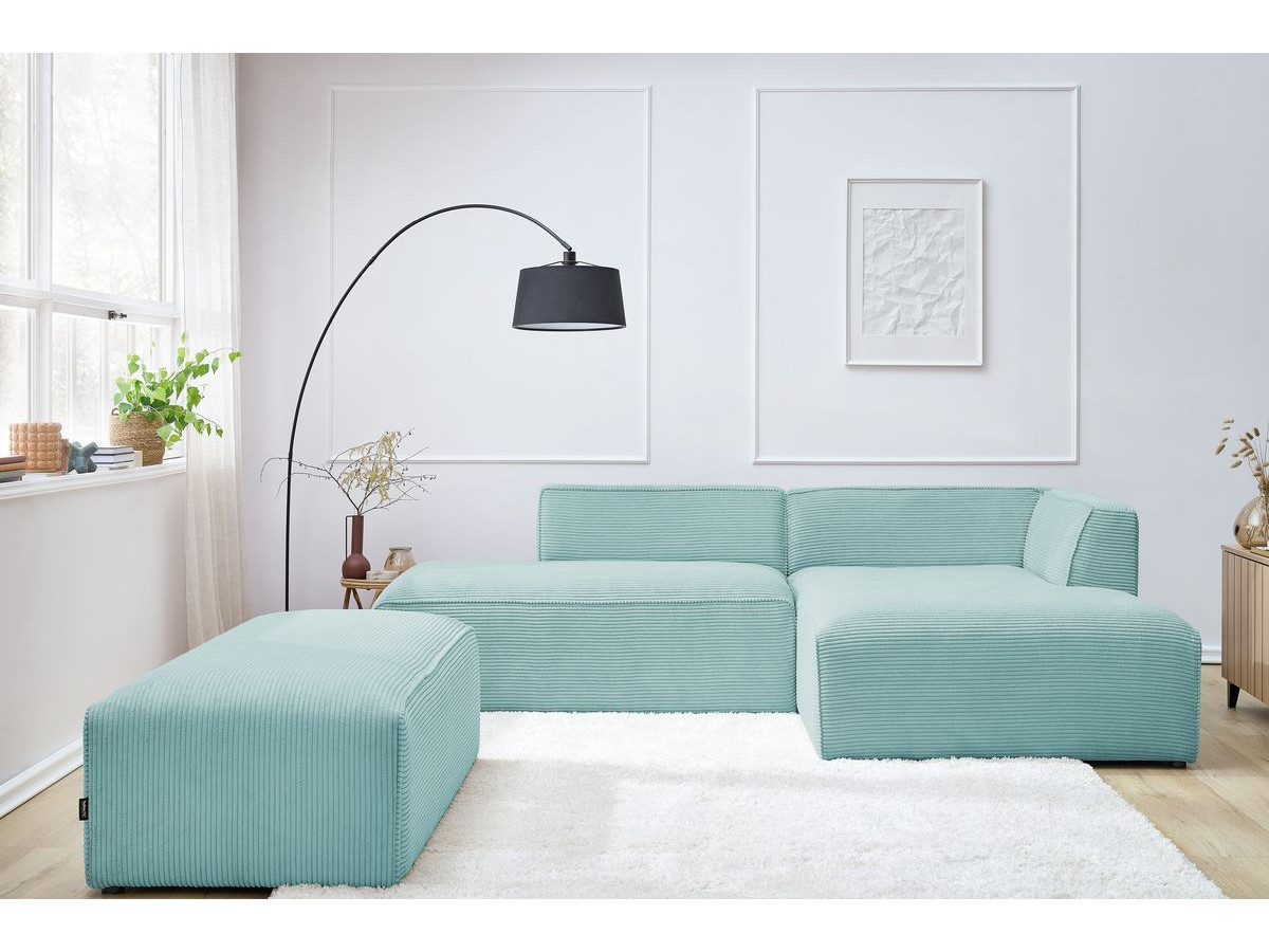 Canapé d'angle fixe modulable MEGEVE tissu velours côtelé avec pouf