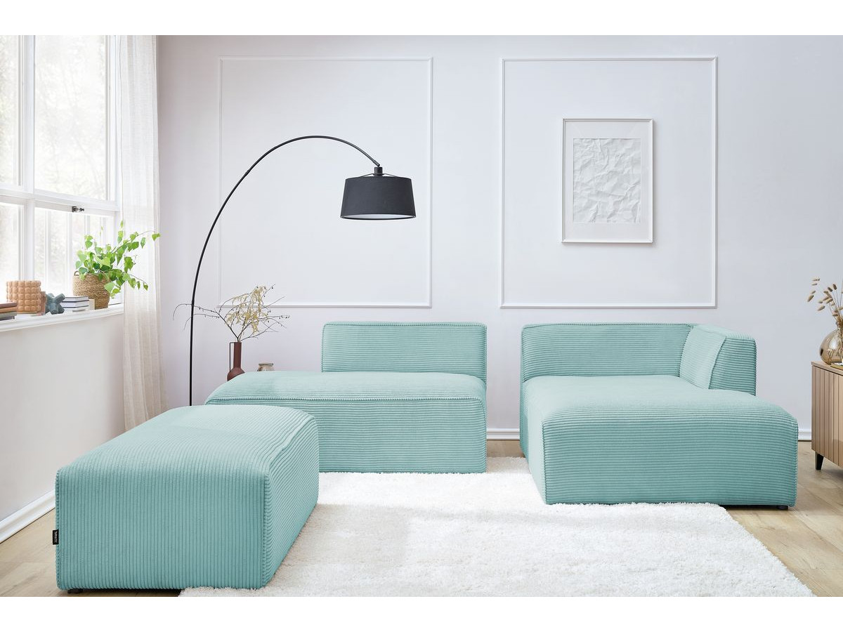 Canapé d'angle fixe modulable MEGEVE tissu velours côtelé avec pouf