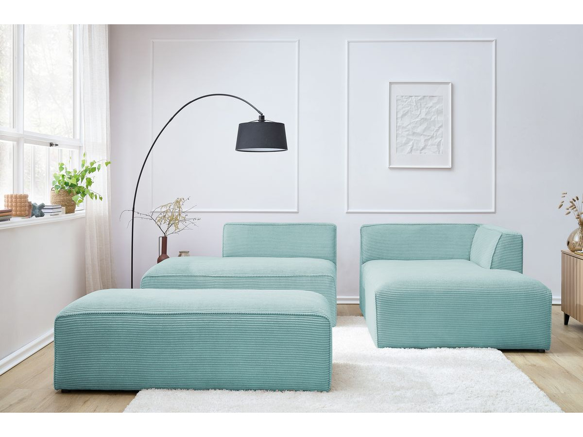 Canapé d'angle fixe modulable MEGEVE tissu velours côtelé avec pouf