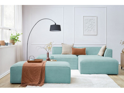 Canapé d'angle fixe modulable MEGEVE tissu velours côtelé avec pouf