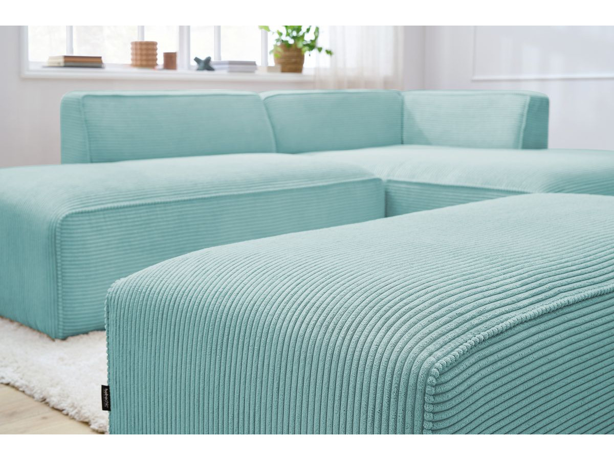 Canapé d'angle fixe modulable MEGEVE tissu velours côtelé avec pouf