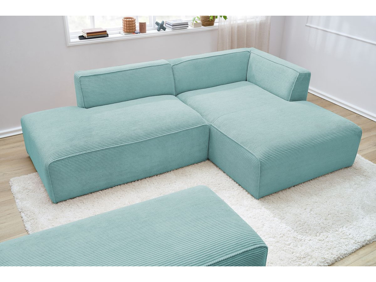 Canapé d'angle fixe modulable MEGEVE tissu velours côtelé avec pouf
