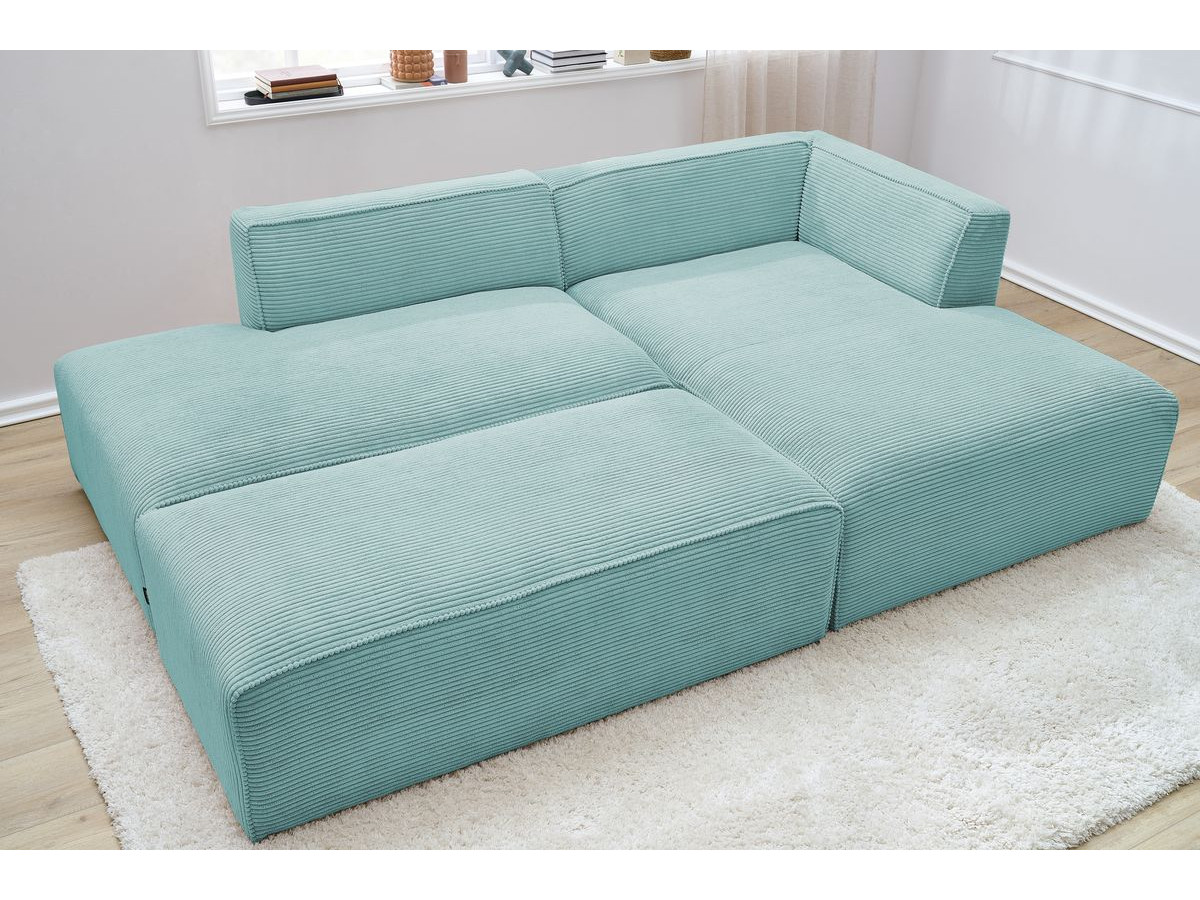 Canapé d'angle fixe modulable MEGEVE tissu velours côtelé avec pouf