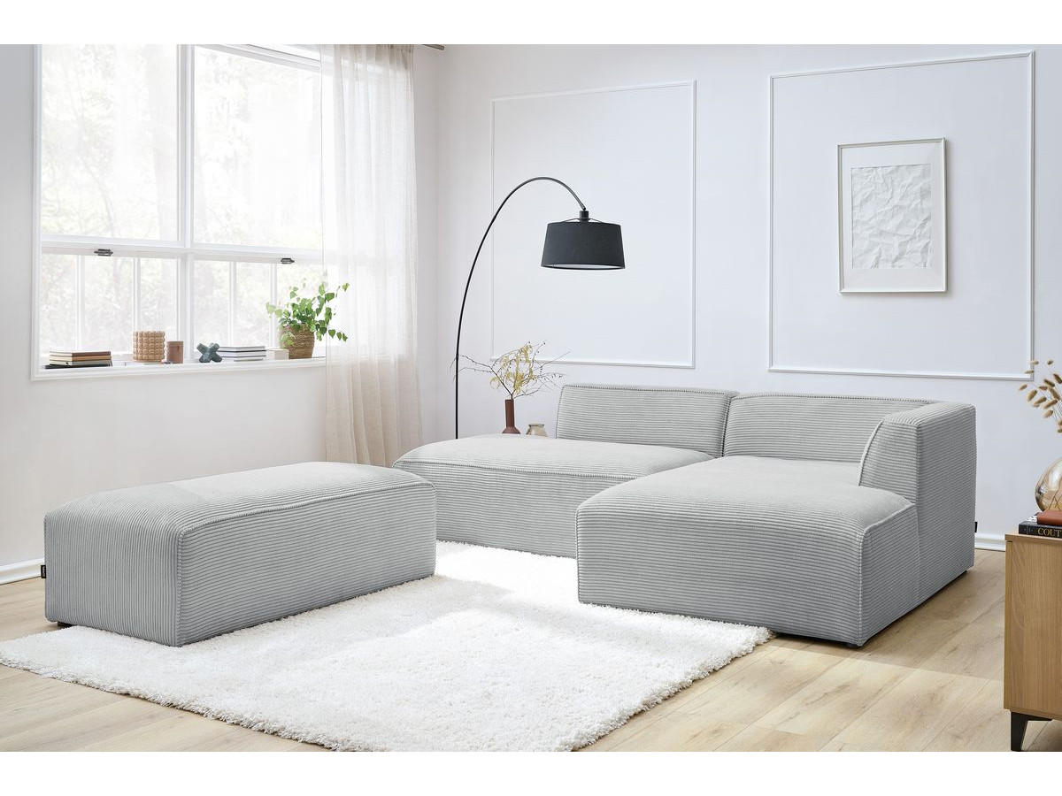 Canapé d'angle fixe modulable MEGEVE tissu velours côtelé avec pouf