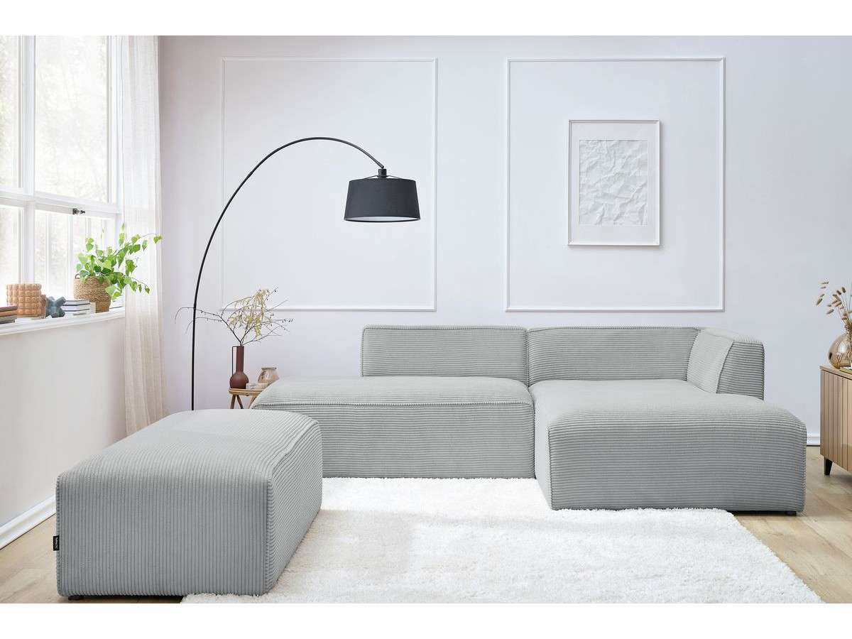 Canapé d'angle fixe modulable MEGEVE tissu velours côtelé avec pouf