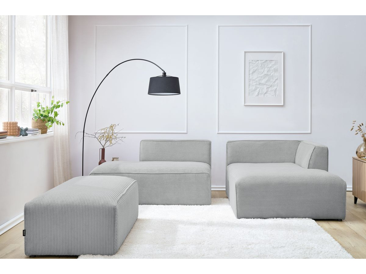 Canapé d'angle fixe modulable MEGEVE tissu velours côtelé avec pouf