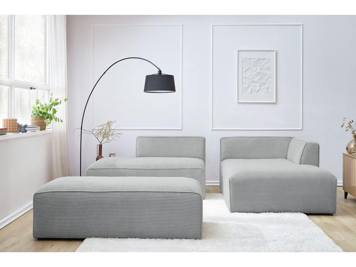 Canapé d'angle fixe modulable MEGEVE tissu velours côtelé avec pouf