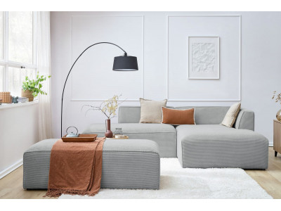 Canapé d'angle fixe modulable MEGEVE tissu velours côtelé avec pouf