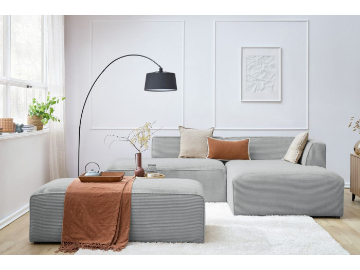 Canapé d'angle fixe modulable MEGEVE tissu velours côtelé avec pouf