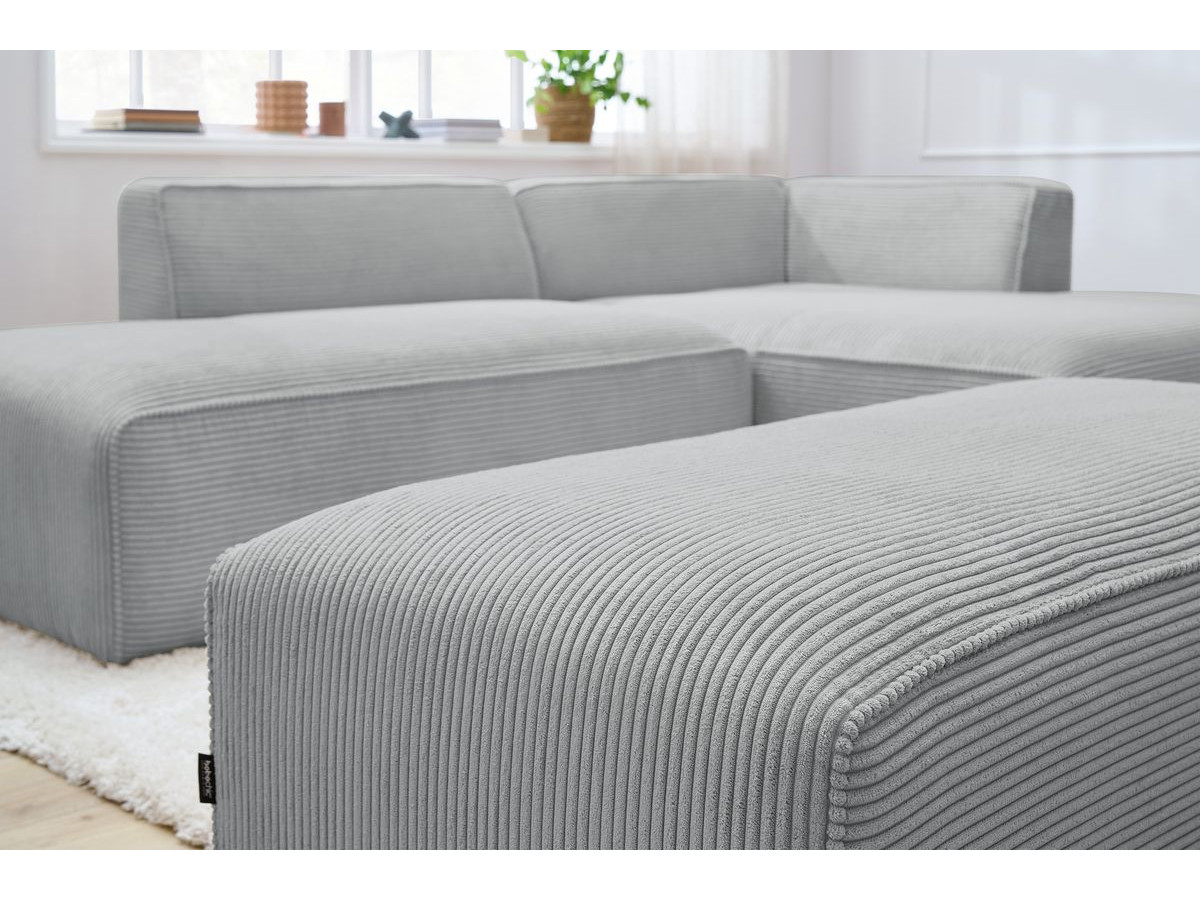 Canapé d'angle fixe modulable MEGEVE tissu velours côtelé avec pouf
