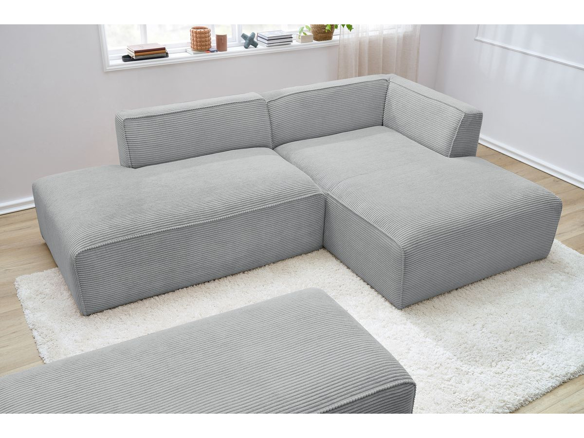 Canapé d'angle fixe modulable MEGEVE tissu velours côtelé avec pouf