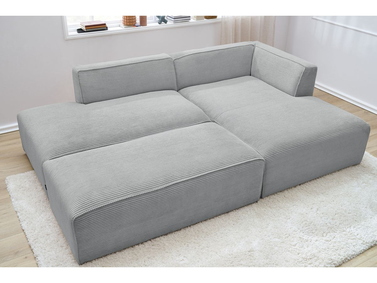 Canapé d'angle fixe modulable MEGEVE tissu velours côtelé avec pouf